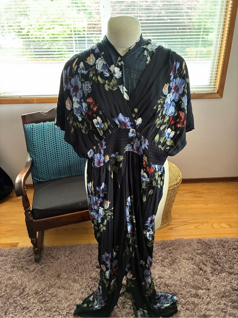 Black Floral Wrap Jumpsuits- Women's